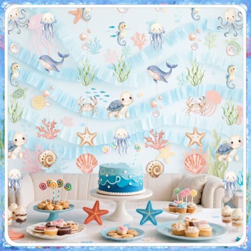 Xinnun 8 Pcs Sea You Soon Baby Shower Decorations Under The Sea Garlands