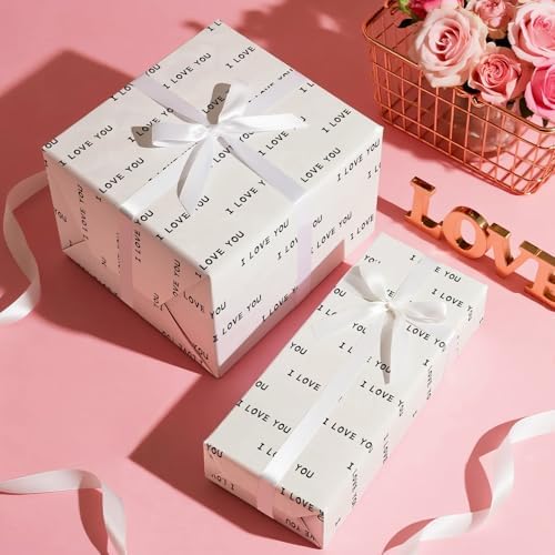 WRAPAHOLIC Valentines Day Wrapping Paper Roll - Mini Roll - 17 Inch x 16.5 Feet - I Love You Wrapping Paper for Valentine's Day, Anniversary, Wedding, Birthday