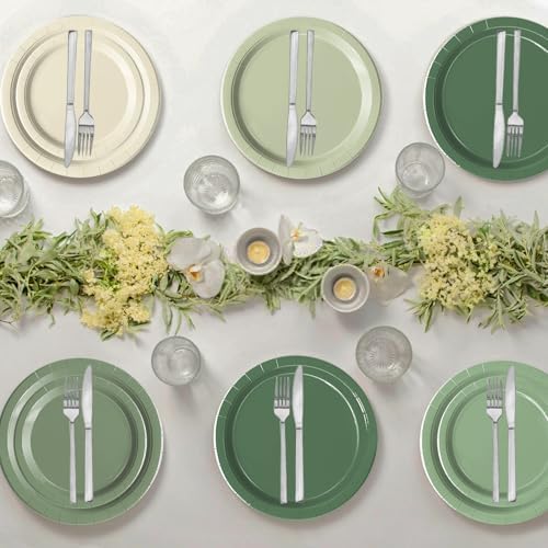Oigco 150 PCS Sage Green Paper Plates, Sage Green Birthday Decorations, Disposable Plates and Napkins for Birthday Wedding Bridal Baby Shower Party Supplies, Serves 50