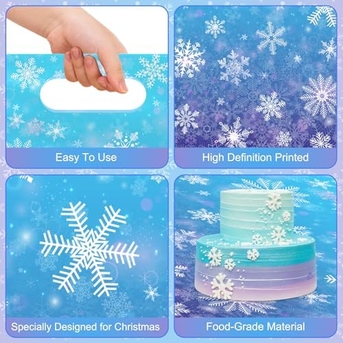 50 Pcs Winter Snowflake Gift Bags, Plastic Frozen Goodie Bags with Handles, Blue and Purple Candy Goodie Party Favor Bag for Winter Wonderland Christmas Birthday Decorations Frozen Party Supplies