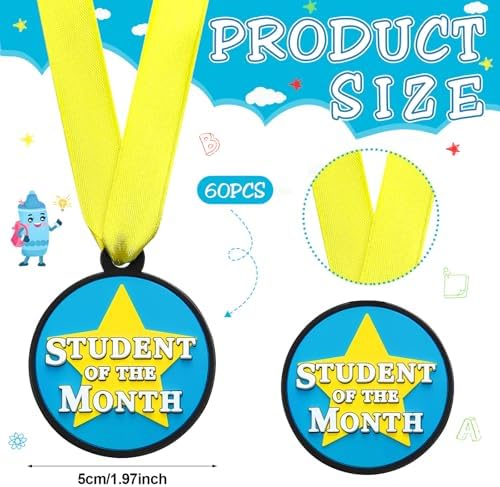 AmazingSpark 60 Pcs Student of The Month Award Medals, 2 Inch Rubber Medals Bulk Winner Encourage Team Participation for Kids Adults Trophy Award Prize Gift Competitions Graduation Party