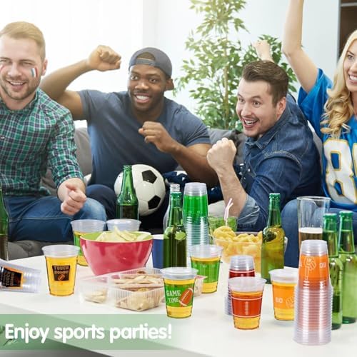 GuassLee 50 Football Party Cups 12OZ Disposable Clear Plastic Football Cups for Tailgate Football Game Sports, Watch Party, Backyard Party Decorations Supplies Favors