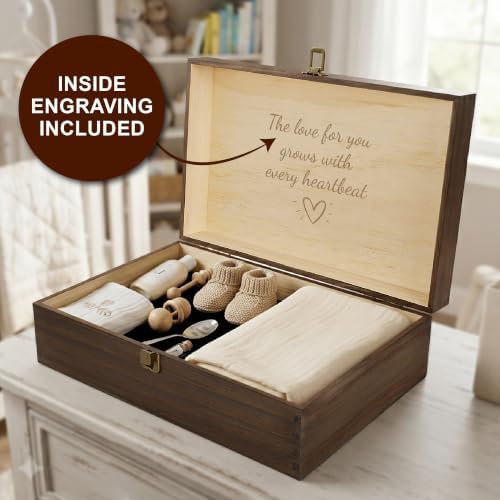 Welcome to the World Engraved Wooden Keepsake Box, Newborn Baby Memory Box with Inside Engraving, Baby Milestone Storage Box for Photos, Cards & Precious Keepsakes , X-Large ,14.15 x 9.5 x 4.5"