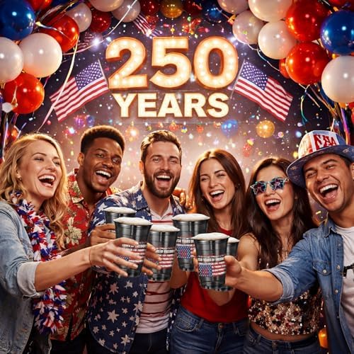 Vesici 100 Pcs 250th Anniversary Plastic Cups, Patriotic Disposable Cups