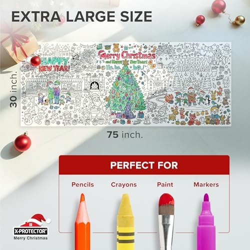 X-Protector Giant Christmas Coloring Poster - 75"x30" Large Coloring Sheets