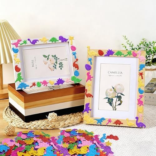 Foam Stickers, 581 PCS 3D Glitter Foam Dinosaur Stickers, 7 Colors
