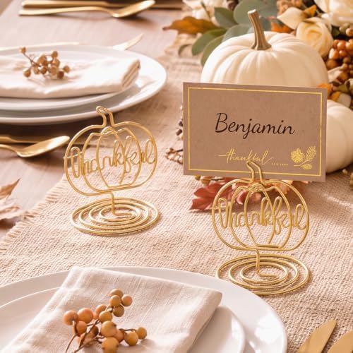FillTouch 6 Set Thanksgiving Place Card Holders Pumpkin Photo Card Holders Decoration Fall Pumpkin Centerpiece for Table Decor Autumn Wedding Farmhouse Thanksgiving Harvest Party Supplies (Thankful)