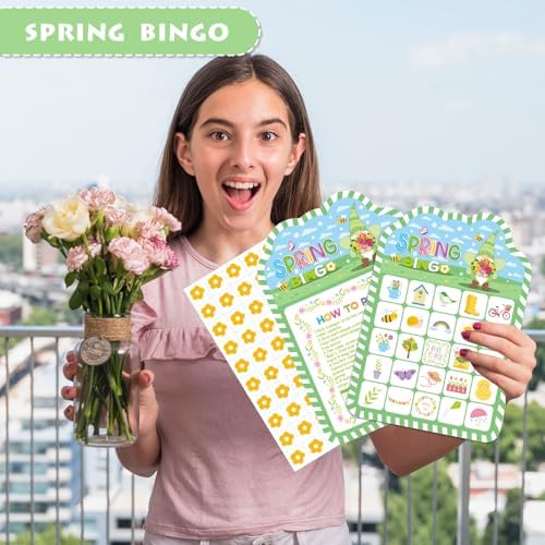 YQUQWN Spring Bingo Game 24 Players, Spring Party Bingo Cards Set, Spring Party Games for Adults, Birthday Holiday Spring Activities