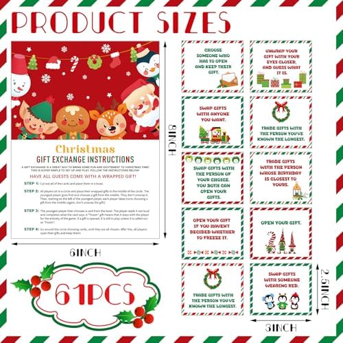 Fullhawl 61 Pcs Christmas White Elephant Gift Exchange Card for Adult Party