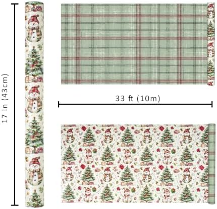 LaRibbons Vintage Reversible Plaid Christmas Wrapping Paper 17 In x 33 Ft