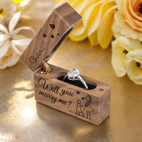 Wooden Engagement Ring Box Small Slim Proposal Wedding Ring Case