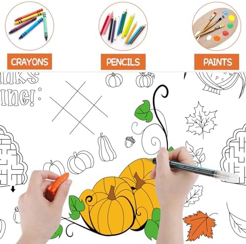 CCINEE Thanksgiving Coloring Table Cloth, Giant Paper Tablecloths for Kids Rectangle Coloring Disposable Placemats Fall Thanksgiving Turkey Table Cover for Home School Painting Crafts (Pack of 2)