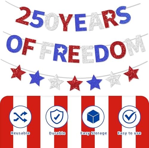 4th of July Decorations - USA 250th Anniversary - Independence Day Glitter Banner Set, 250 Years of Freedom Patriotic Party Supplies, Banners for 2026 Celebration