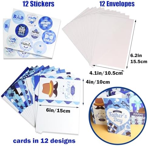 HADDIY Bulk Father's Day Cards,12 Set Happy Dad Greeting Cards for Decor