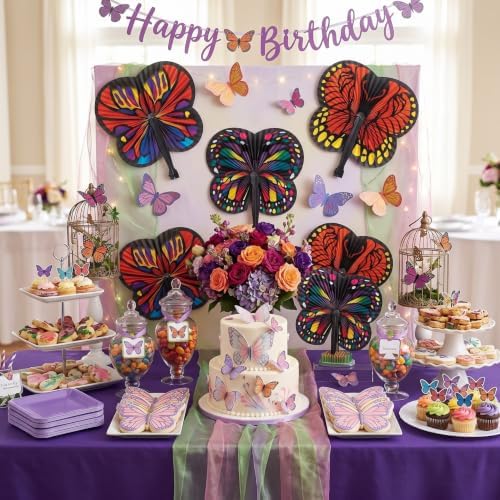 24 Pack Monarch Butterfly Folding Fans, Realistic Butterfly-Shaped Paper Hand Fans for Garden Weddings, Outdoor Parties & Nature Themed Events | Bulk Handheld Favor Fans