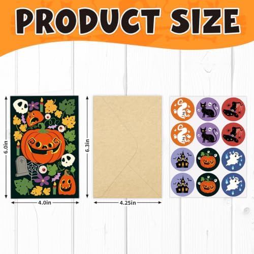 24 Pack Cute Halloween Greeting Cards, Cozy Halloween Decor Cards with Envelopes, Bulk Non-Scary Halloween Card Set for Adults Kids Teachers Party Favors, Blank inside
