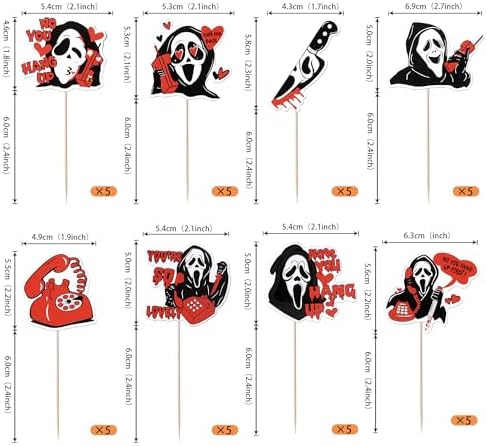 Rsstarxi 40 Pack Horror Movie Scam Cupcake Toppers Telephone No You Hang Up Killer Birthday Cupcake Toothpicks for Halloween Horror Movie Theme Birthday Party Cake Decorations Red