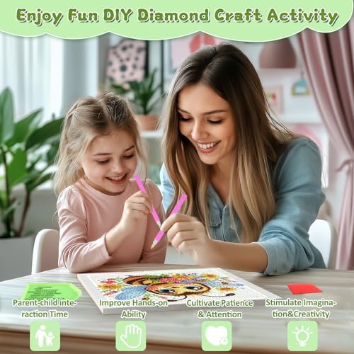 Bee Diamond Art Painting Kits for Kids with Frame, Animal Diamond Painting Kits for Kids Ages 4-8-12, Easy Gem Arts and Crafts Gift for Girls Boys Adult Beginners Home Wall Decor(7x7inch)