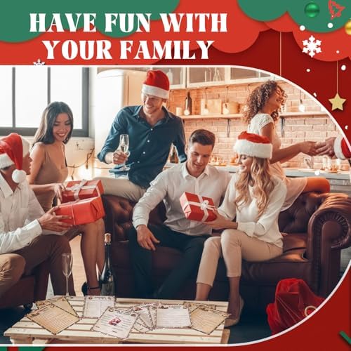 Fullhawl 102 Pcs Christmas Trivia Games for Large Group Festival Question Answer Guessing Word Scramble Cards Activity for Xmas Indoor Game Holiday Party Activity Family Friends(Kraft,Candy Canes)
