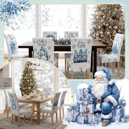 Moukeren 6 Pcs Winter Snowflak Chair Covers Dining Chair Slipcovers