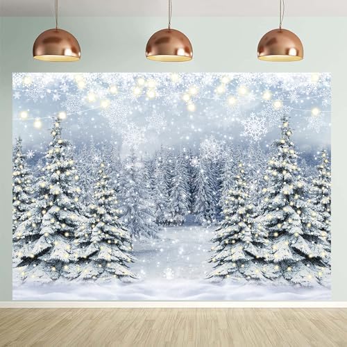 Winter Forest Photography Backdrop Glitter Snowy Pine Tree Scene Background