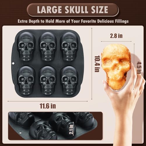 HKNMTT Skull Silicone Baking Pan for Halloween Pizza Cake, 6 Cavities 3D Large Molds, Nonstick Skeleton Head for Soap Ice Tray Oven Safe