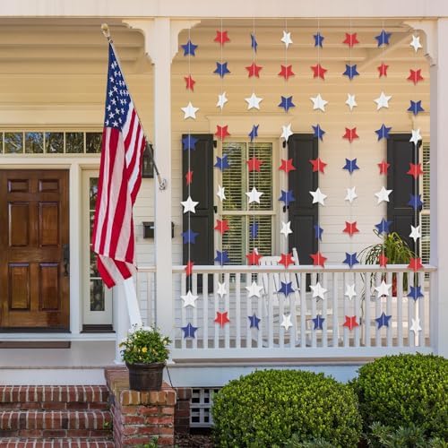 Red White and Blue Star Garland Banner Streamers 59 FT 2.76 Inch, Paper