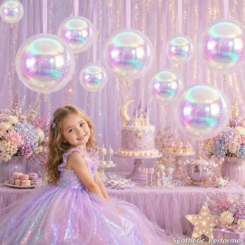 12Pcs Iridescent Round Foil Balloons, 4D Holographic Clear Ball Balloons