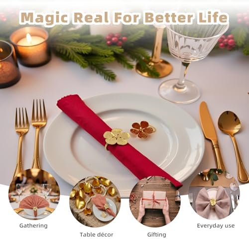 Flower Napkin Rings Set of 50, Shiny Fall Napkins Rings Gold Floral Holder