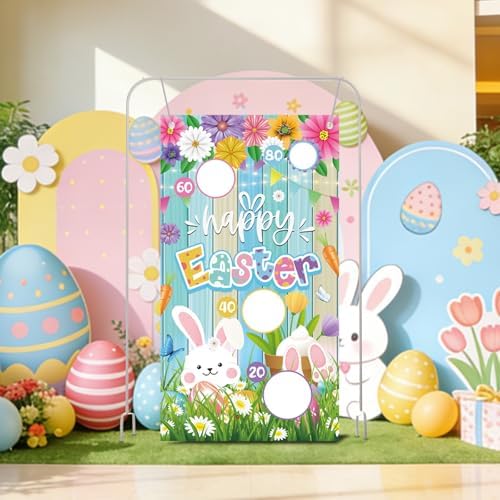 Easter Party Games Set Bean Bag Toss Game for Adults Banner with 4 Bean Bags for Tossing Bunny Egg Easter Party Decoration Indoor Outdoor Festive Decor