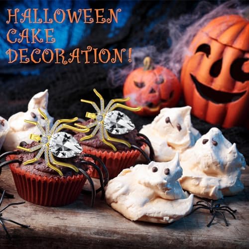 Patelai 6 Pcs Spider Napkin Rings Halloween Metal Spooky Rhinestone Napkin Holder Buckle Serviette Halloween Table Decoration Party Supplies