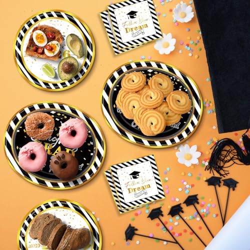 100PCS Graduation Paper Plates and Napkins Set- (25 Guests)