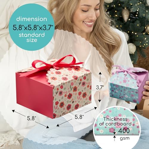 Small Floral Gift Boxes with Lids & Ribbon (20 Pack) Decorative Treat Boxes