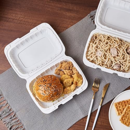 Jaluxing 9X6 1-Compartment 50-Pack Plastic Clamshell Food To Go Box Containers Carryout For Sandwich Salad Heavy Duty Disposable Hinged With Secure Snap Lid (Formerly FULING)