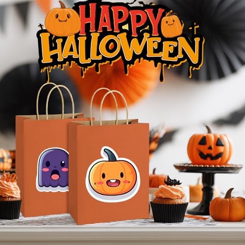 BagDream Medium Gift Bags with Handles 8x4.25x10.5 Inch Orange 100 Pcs Bulk