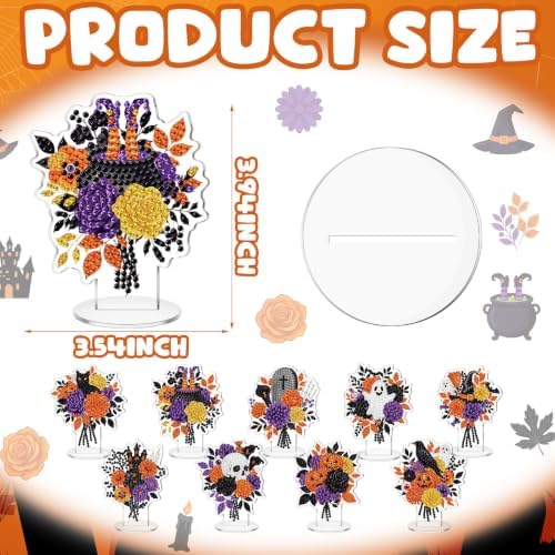 Kosiz 9 Pcs Halloween Diamond Art Tabletop Decor Wildflower Diamond Art Kit