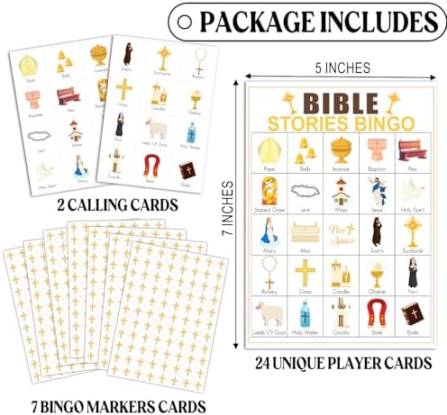 Bible Bingo Game, Party Games with 24 Players, Happy Holiday Bingo Game for Adults, Sunday Church Game Bible Activity for Christian, Family Open Day Supplies Party Supplies-16