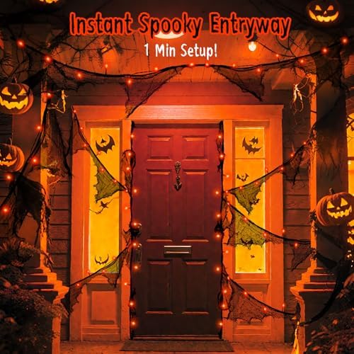 cshare Halloween Lights Battery Operated or USB, Creepy Cloth String Lights with Timer Waterproof 9.8ft 30LED Orange String Lights Halloween Decortions for Fireplace Window Door Mirror