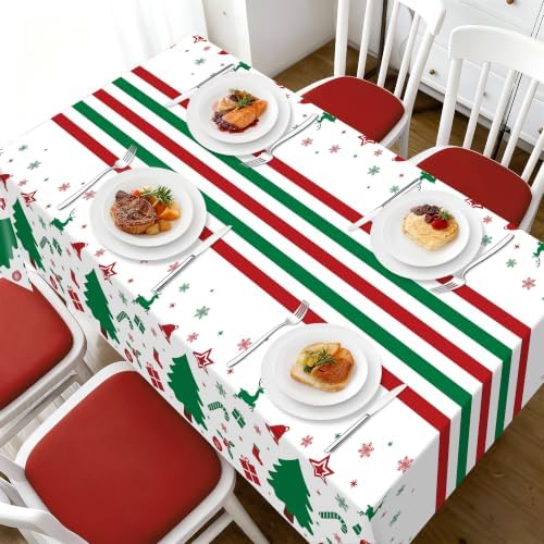 Childom 3 Pack Christmas Tablecloth,Christmas Decorations 54"x108" Disposable Plastic Table Cover for Rectangular Tables,Xmas Tree Table Cloth for Home,Dinner,Indoor,Holiday,Birthday Party Supplies