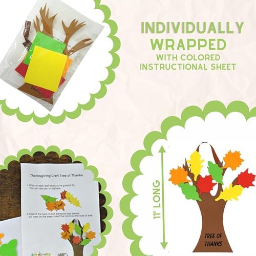 4E's Novelty Tree Craft Kit 4-Pack, Foam, Self-Adhesive - 11” Thanksgiving Craft, Ideal for Fall Crafts for Kids Perfect Gratitude Kit with Leaves to Write On