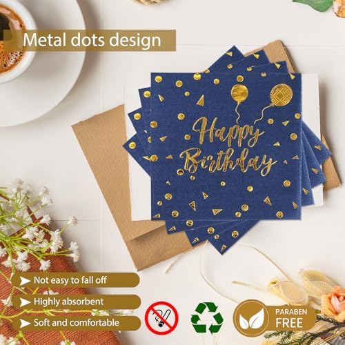 48PCS Happy Birthday Plates and Napkins Party Supplies, Blue and Gold Disposable Paper Plates and Napkins with Forks Tableware Set for Birthday Party Decorations 16 Guests (Pack of 2)