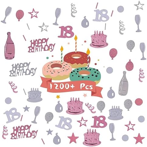 OSDUE Pink Gold Silver Happy Birthday Confetti, 18th Birthday Party Decor