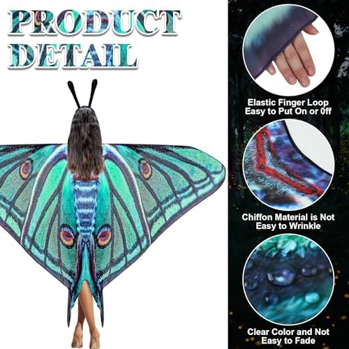 Yinder 2 Pcs Halloween Moth Wings Costume Cape, Shawl Headband Women