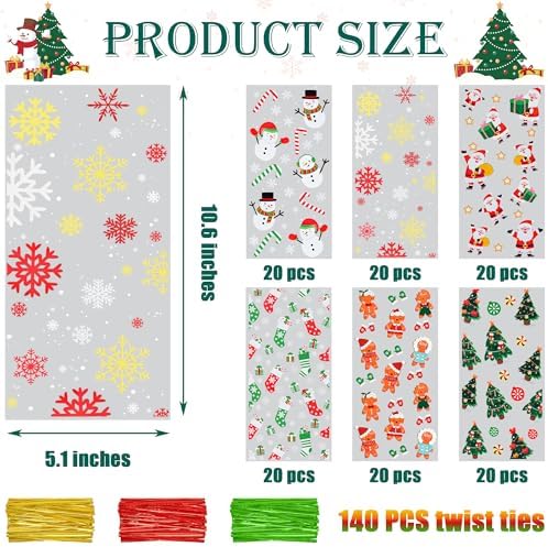 Twavang 120 Pcs Christmas Cellophane Treat Bags