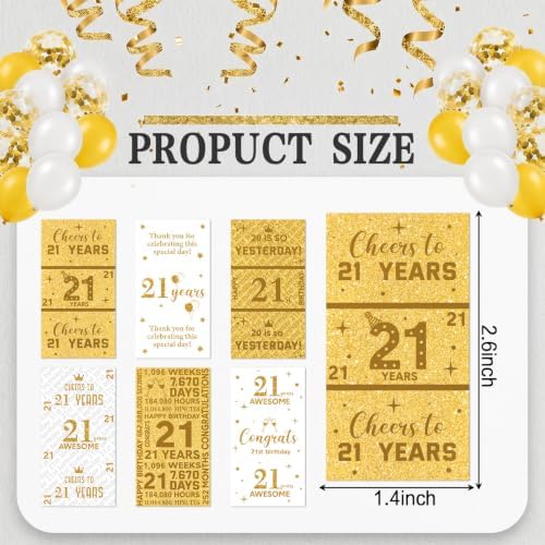 Tenare 90 Pcs 21st Birthday Candy Wrappers, White and Gold Stickers