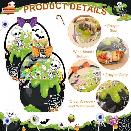Fuutreo 25 Pcs Halloween Treat Bags with Handles, Skeleton Plastic