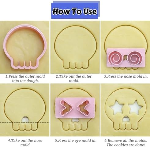 10Pcs DIY Skull Cookie Cutters Halloween Mix Match Face Embossing Molds