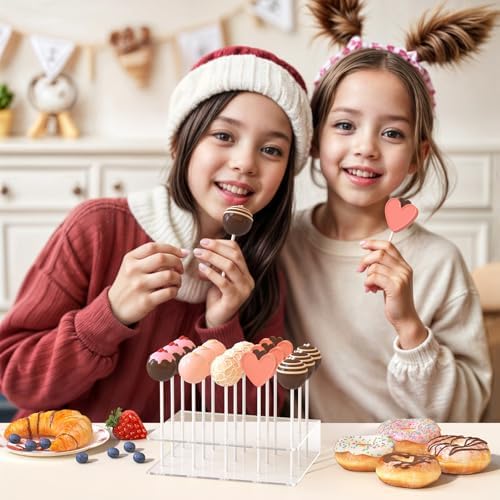 2 Pack Cake Pop Stand with Sticks Kit, Acrylic Lollipop Hold Stand