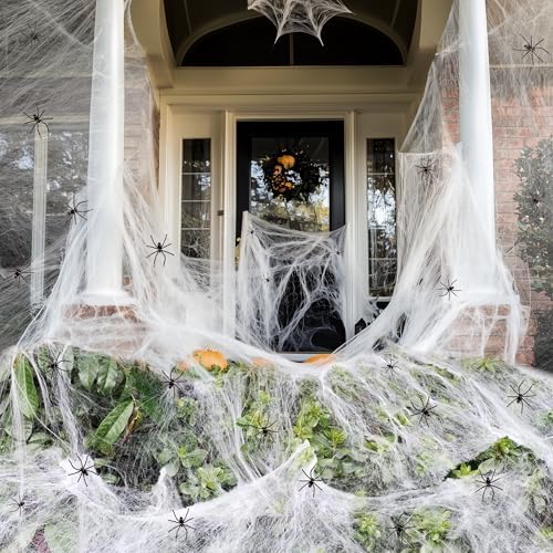1700 sqft Spider Webs Halloween Decorations Bonus with 150 Fake Spiders, Super Stretch Cobwebs for Halloween Indoor and Outdoor Party Supplies