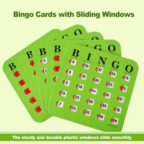 Yuanhe Bingo Cards with Sliding Windows - Reusable Travel Bingo Game Cards Bulk, 25 Pack, Green